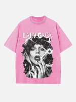 Lady Gaga Print Round Neck T-shirt