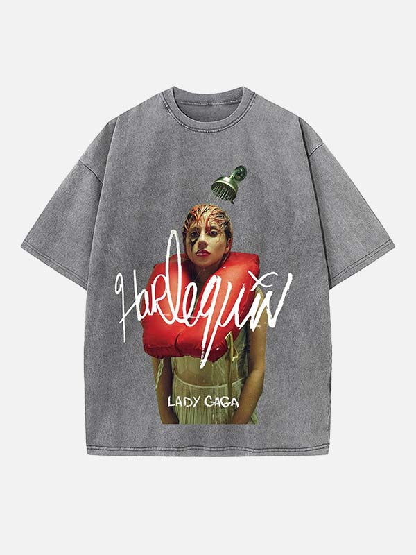Lady Gaga Print Round Neck T-shirt