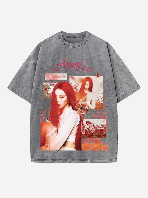 BLACKPINK Jennie Print Round Neck T-shirt