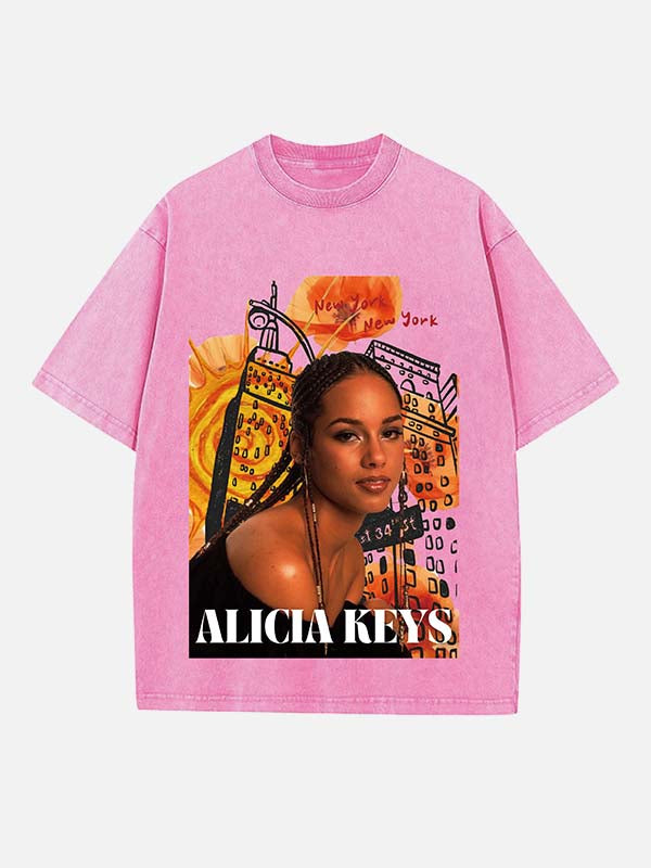 Alicia Keys Print Round Neck T-shirt