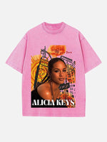 Alicia Keys Print Round Neck T-shirt