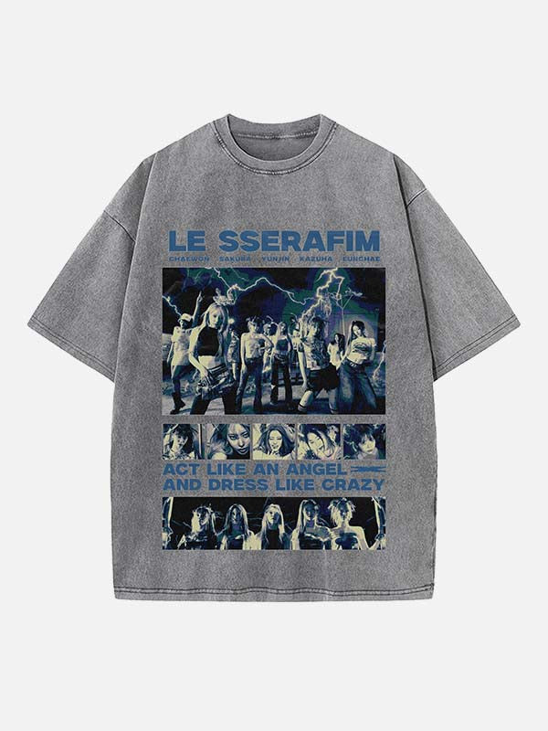 LE SSERAFIM Print Round Neck T-shirt