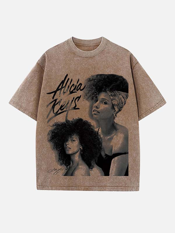 Alicia Keys Print Round Neck T-shirt