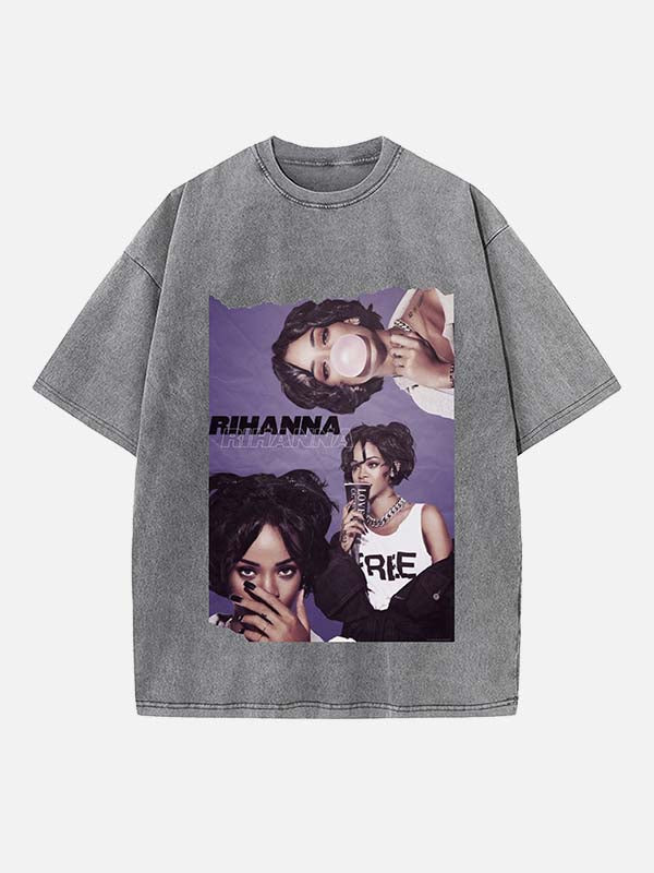 Rihanna Print Round Neck T-shirt