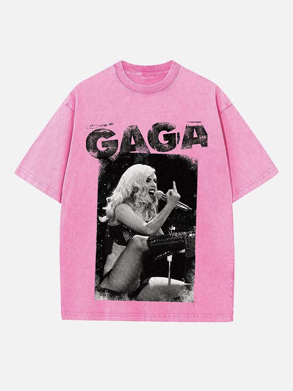 Lady Gaga Print Round Neck T-shirt