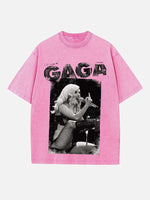 Lady Gaga Print Round Neck T-shirt