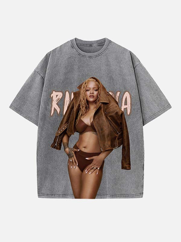 Rihanna Print Round Neck T-shirt