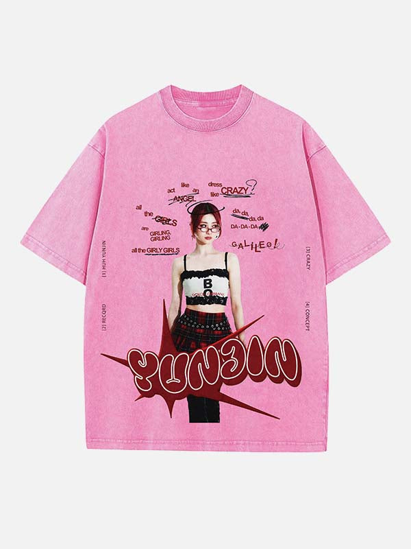 LE SSERAFIM Huh Yunjin Print Round Neck T-shirt