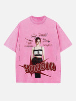 LE SSERAFIM Huh Yunjin Print Round Neck T-shirt