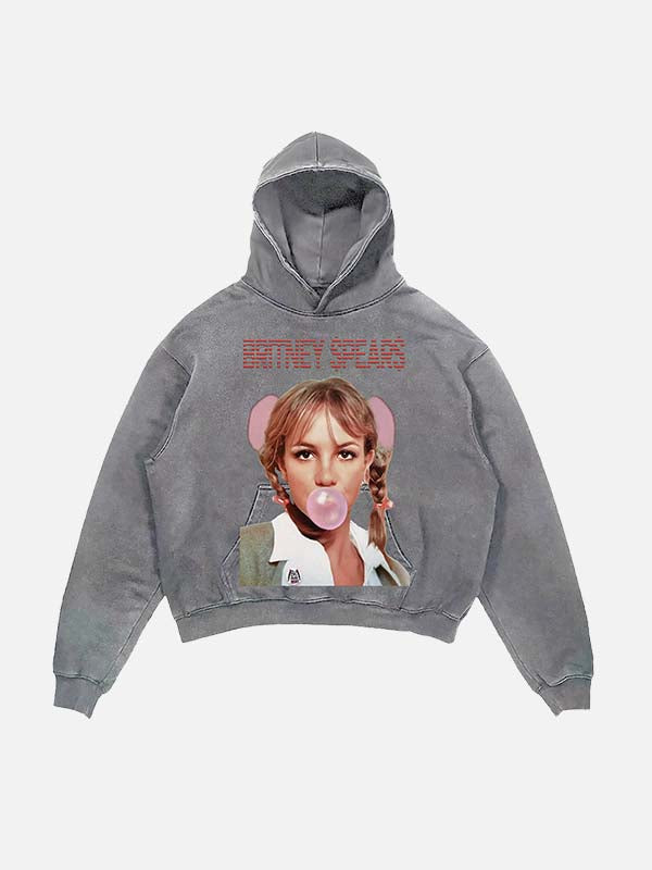 Britney Spears Print Slant Pockets Hoodie