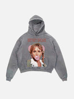 Britney Spears Print Slant Pockets Hoodie