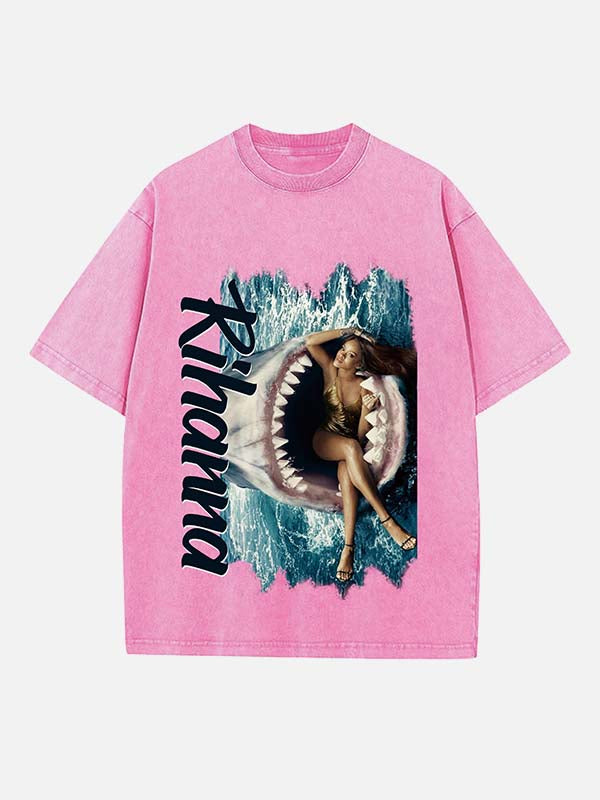 Rihanna Print Round Neck T-shirt