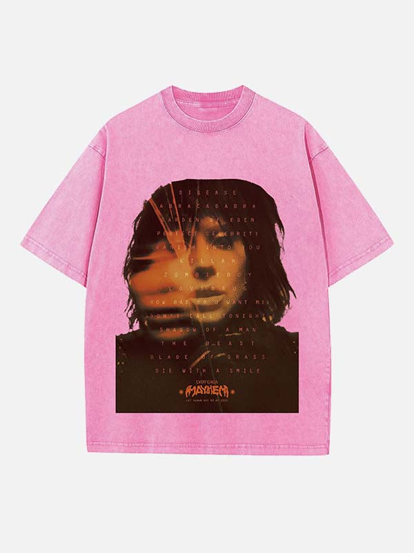 Lady Gaga Print Round Neck T-shirt