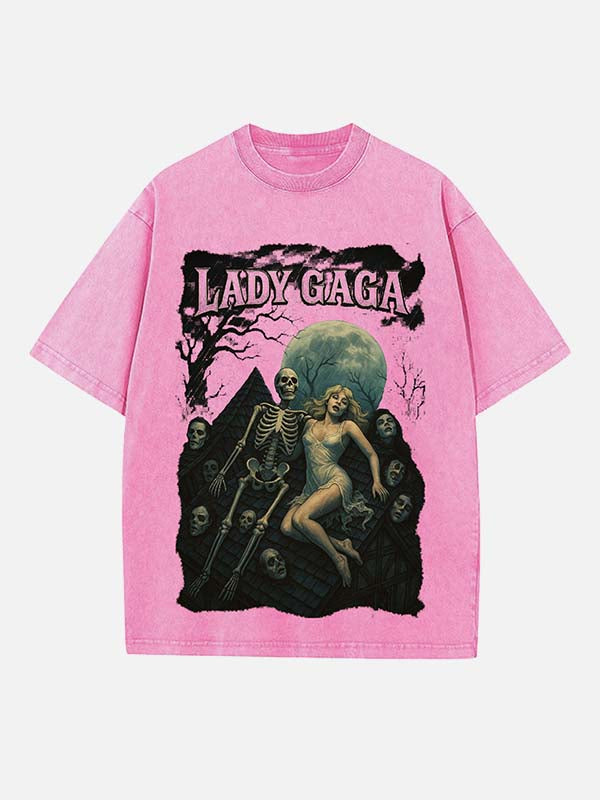Lady Gaga Print Round Neck T-shirt