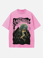 Lady Gaga Print Round Neck T-shirt