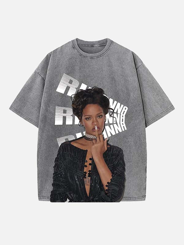 Rihanna Print Round Neck T-shirt
