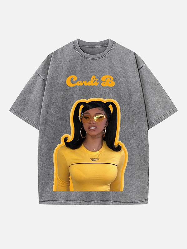 Cardi B Print Round Neck T-shirt