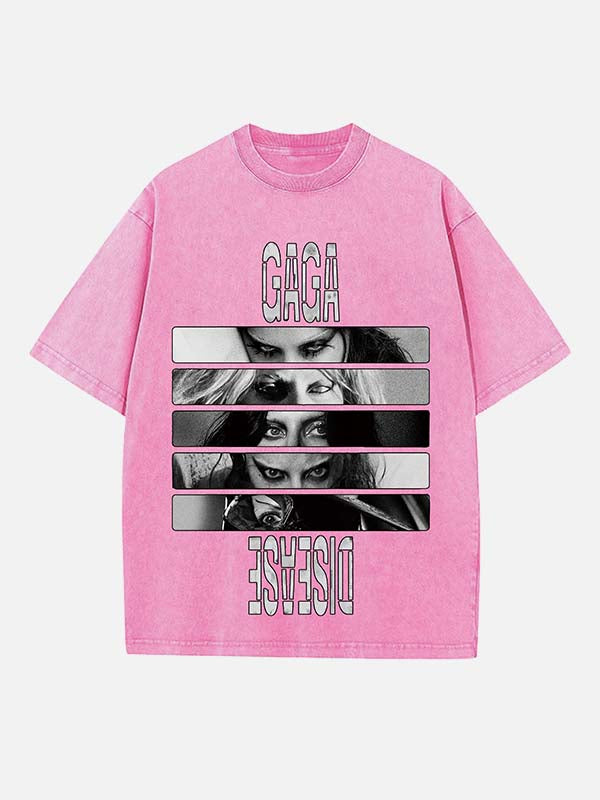 Lady Gaga Print Round Neck T-shirt