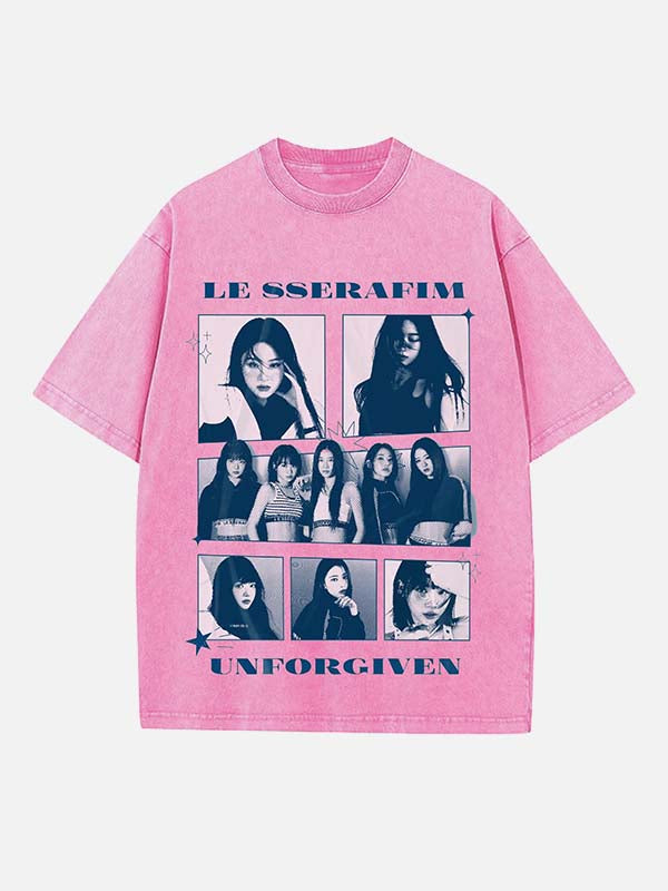 LE SSERAFIM Print Round Neck T-shirt