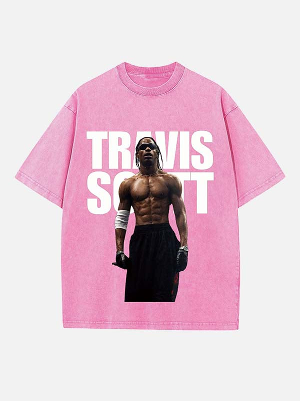 Travis Scott Print Round Neck T-shirt