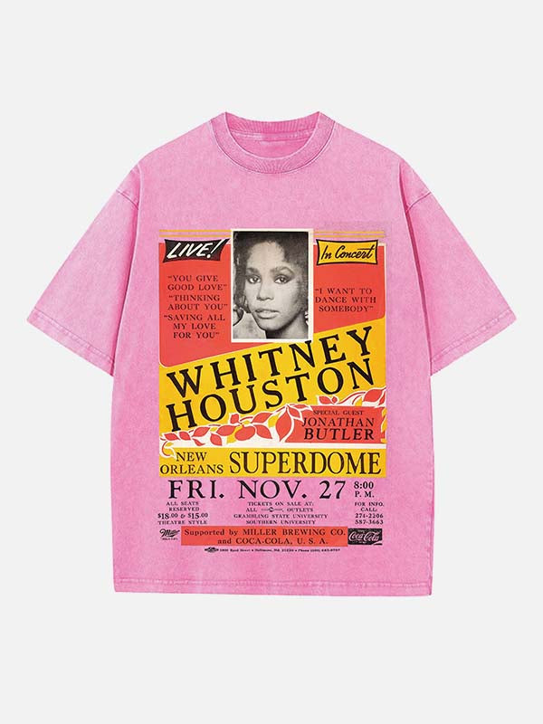 Whitney Houston Print Round Neck T-shirt