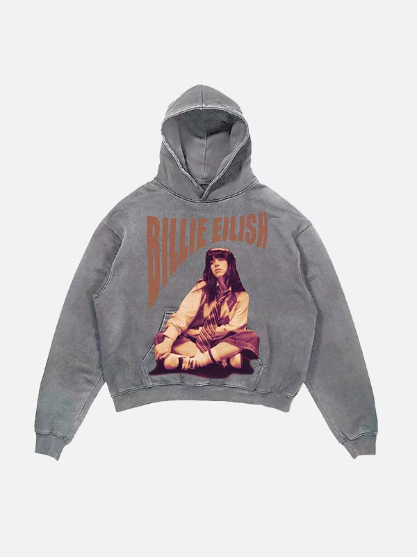 Billie Eilish Print Slant Pockets Hoodie