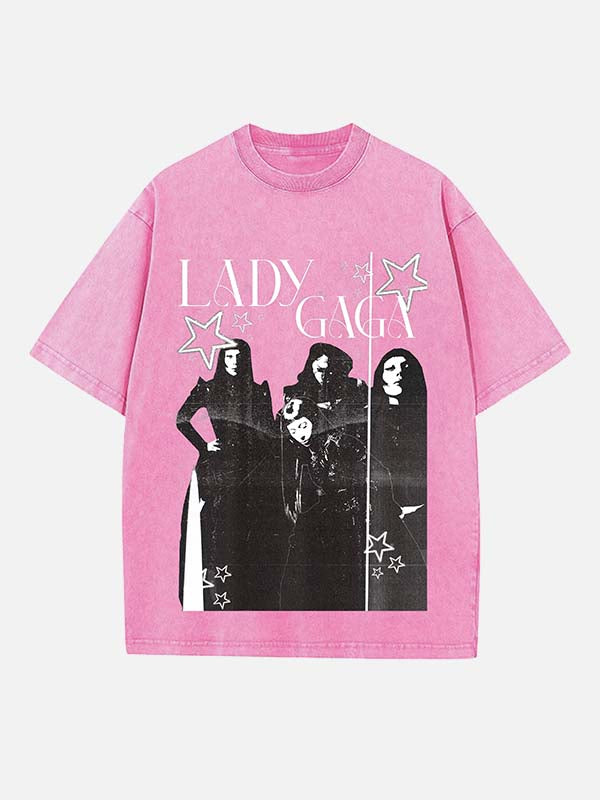 Lady Gaga Print Round Neck T-shirt