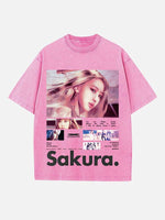 LE SSERAFIM Sakura Print Round Neck T-shirt