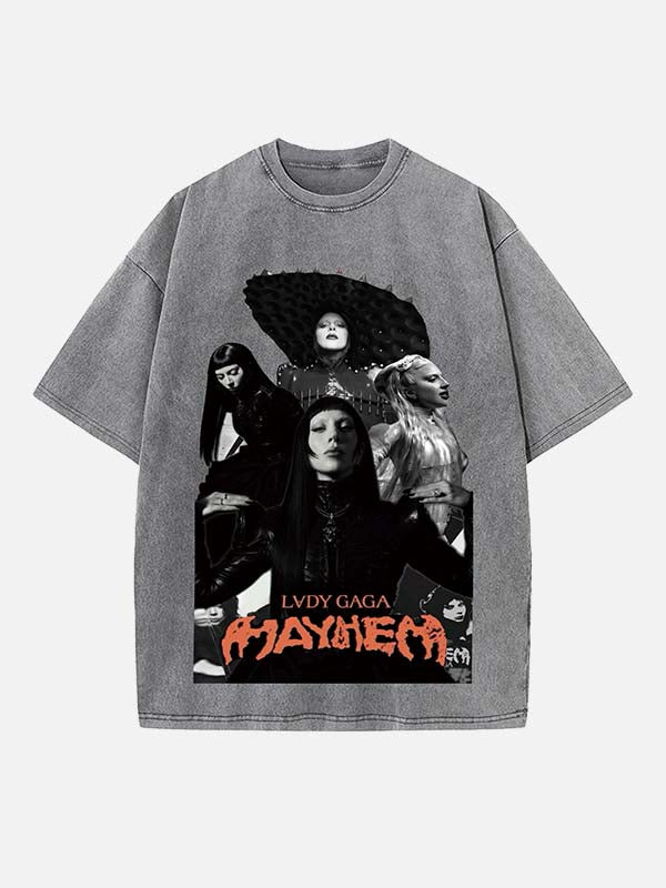 Lady Gaga Print Round Neck T-shirt