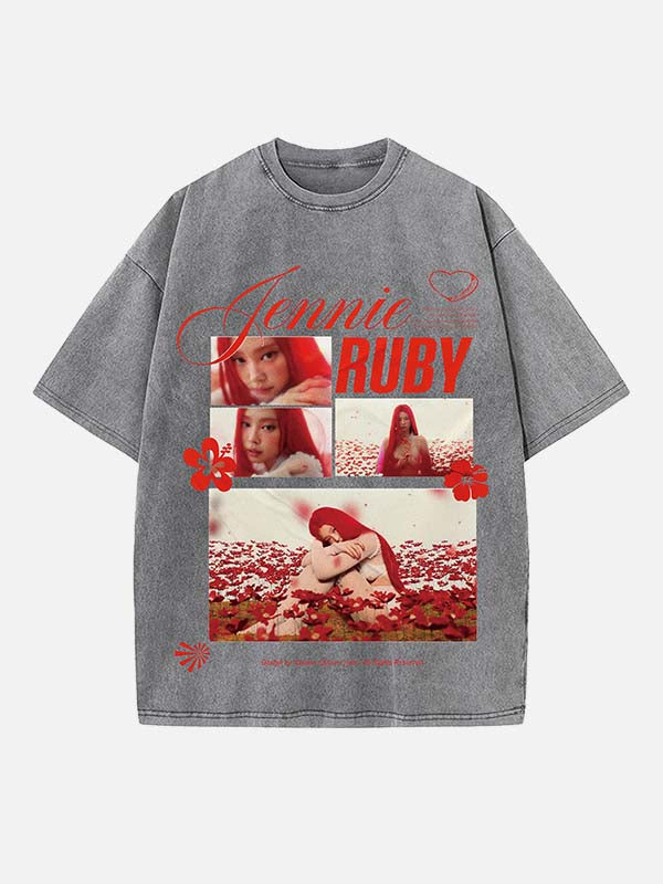 BLACKPINK Jennie Print Round Neck T-shirt