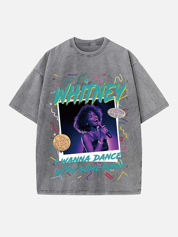 Whitney Houston Print Round Neck T-shirt