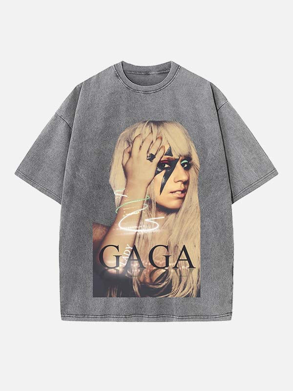 Lady Gaga Print Round Neck T-shirt