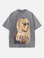 Lady Gaga Print Round Neck T-shirt