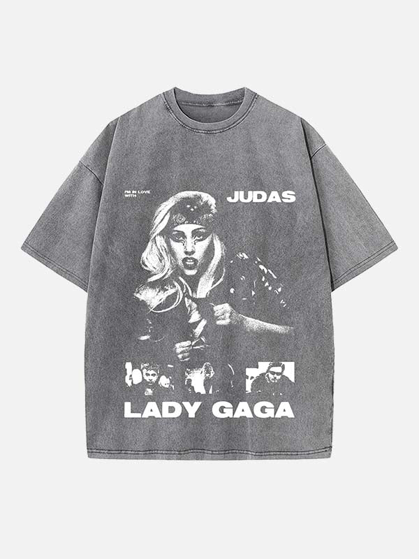 Lady Gaga Print Round Neck T-shirt