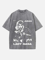 Lady Gaga Print Round Neck T-shirt