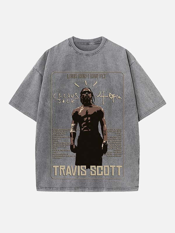 Travis Scott Print Round Neck T-shirt