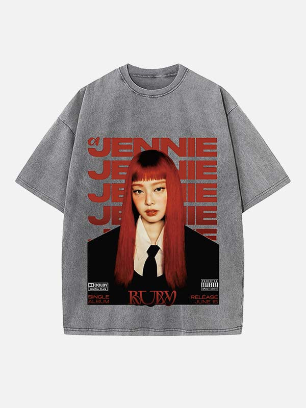BLACKPINK Jennie Print Round Neck T-shirt