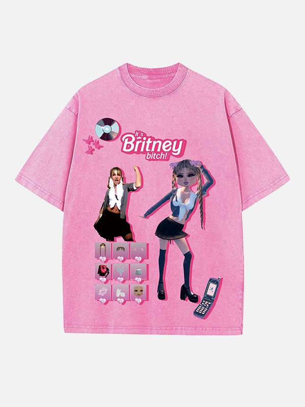 Britney Spears Print Round Neck T-shirt
