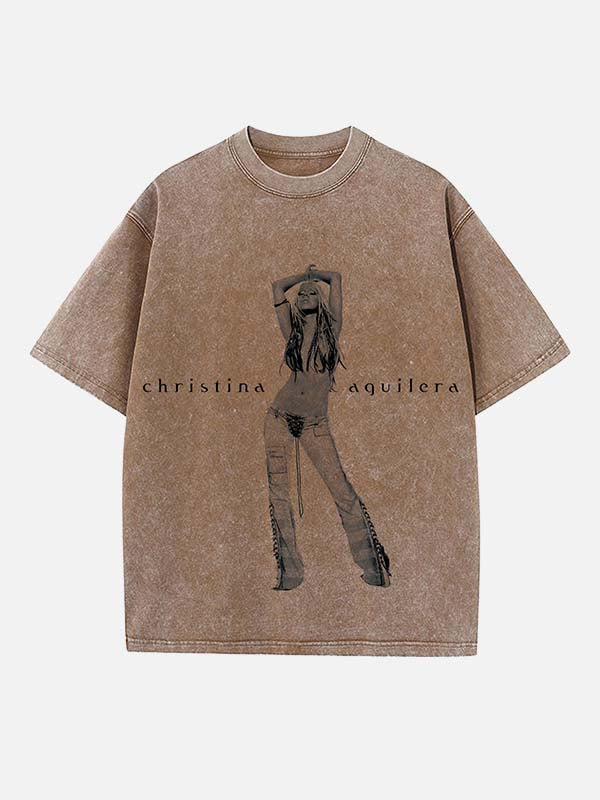 Christina Aguilera Print Round Neck T-shirt