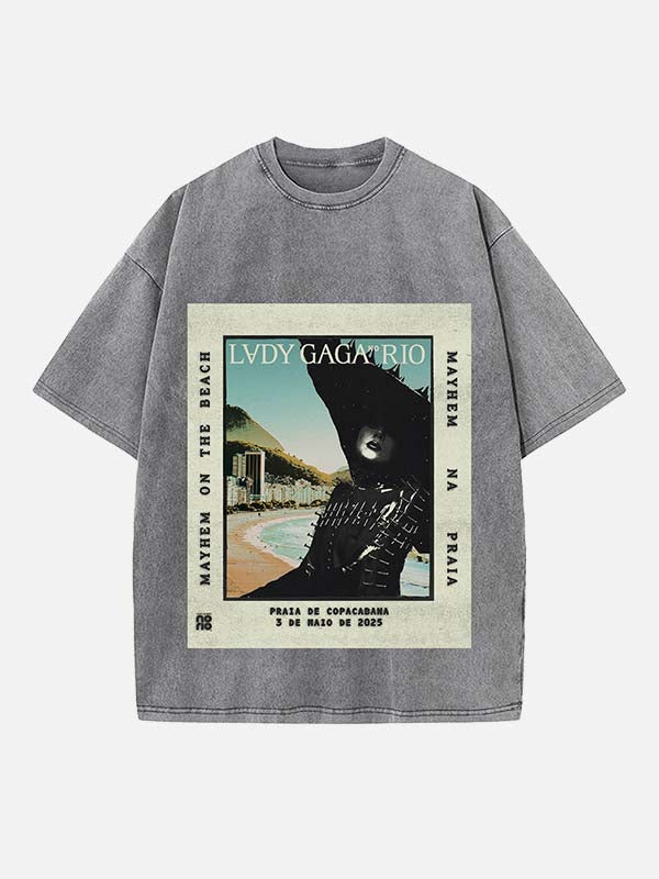 Lady Gaga Print Round Neck T-shirt