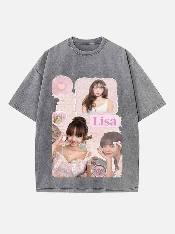 BLACKPINK Lisa Print Round Neck T-shirt