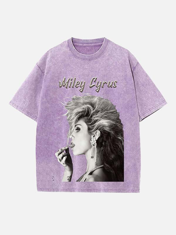 Miley Cyrus Print Round Neck T-shirt