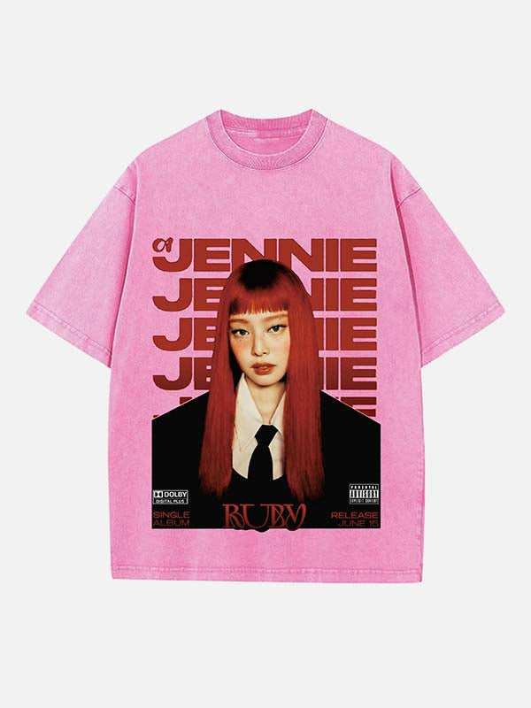 BLACKPINK Jennie Print Round Neck T-shirt