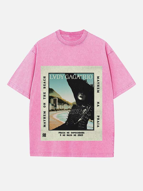 Lady Gaga Print Round Neck T-shirt