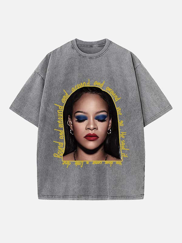 Rihanna Print Round Neck T-shirt