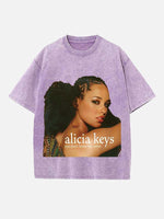 Alicia Keys Print Round Neck T-shirt