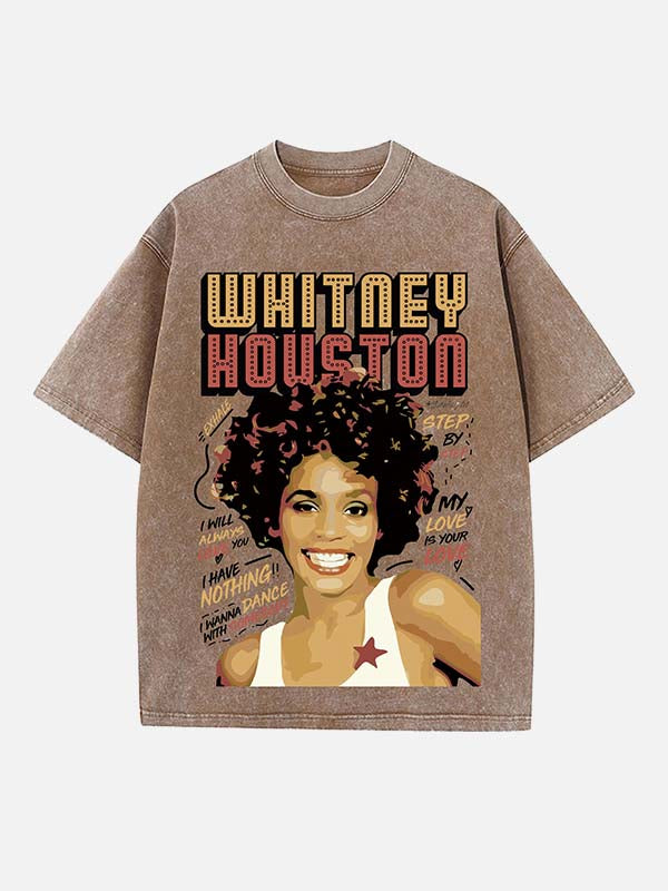 Whitney Houston Print Round Neck T-shirt