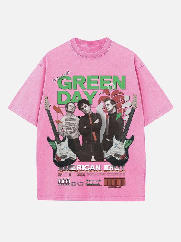 Green Day Print Round Neck T-shirt
