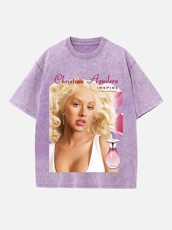 Christina Aguilera Print Round Neck T-shirt