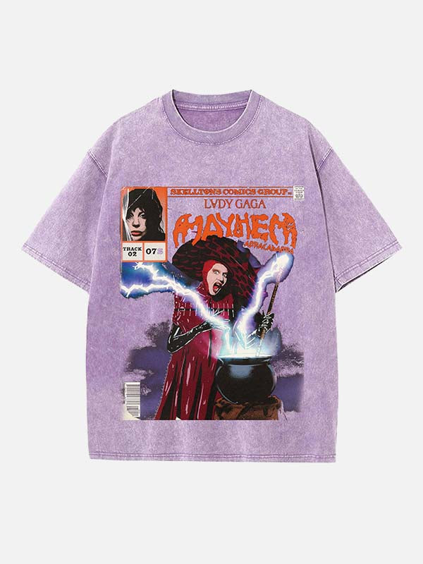 Lady Gaga Print Round Neck T-shirt